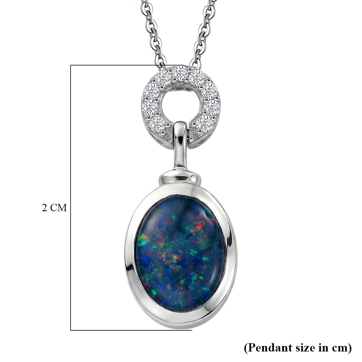 D'Joy - Boulder Opal &amp; White Zircon Pendant with Chain (Size 20) in Rhodium Overlay Sterling Silver 1.35 Ct 4475724 6