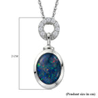D'Joy - Boulder Opal & White Zircon Pendant with Chain (Size 20) in Rhodium Overlay Sterling Silver 1.35 Ct