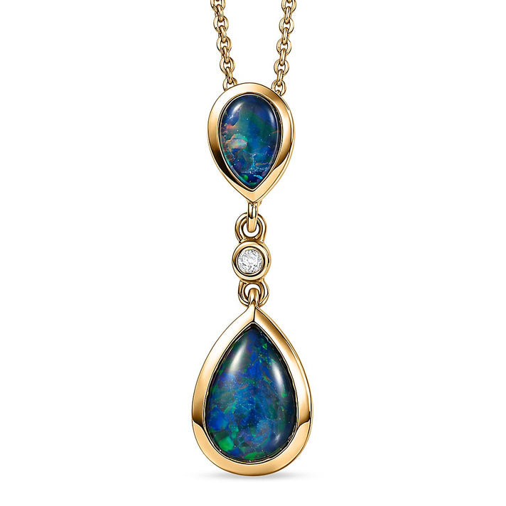 D'Joy - Boulder Opal &amp; White Zircon Drop Pendant with Chain (Size 20) in Yellow Gold Plated Sterling Silver 1.30 Ct. 4475727 1