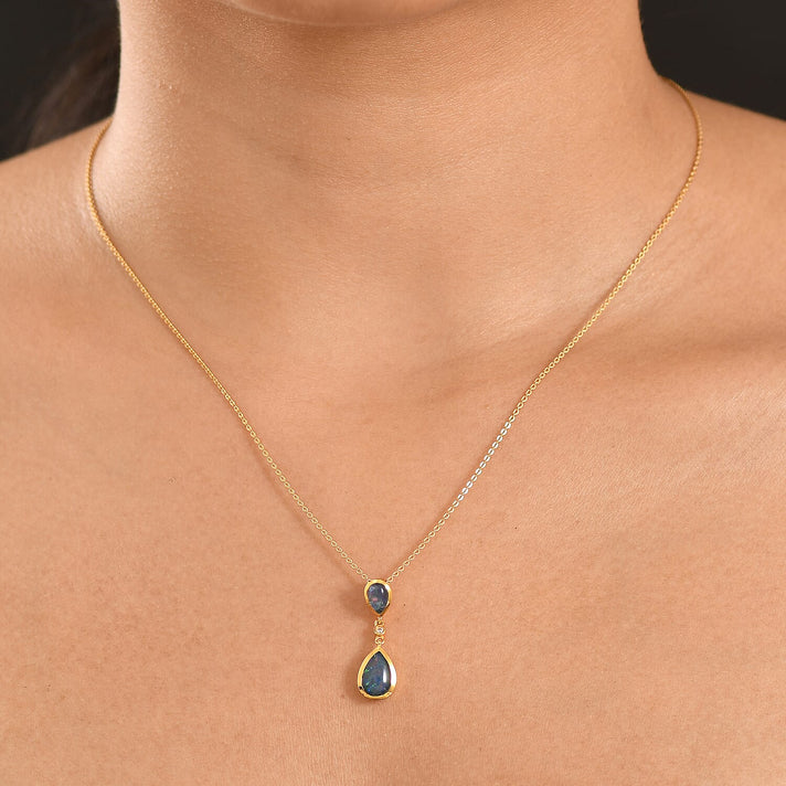 D'Joy - Boulder Opal &amp; White Zircon Drop Pendant with Chain (Size 20) in Yellow Gold Plated Sterling Silver 1.30 Ct. 4475727 2