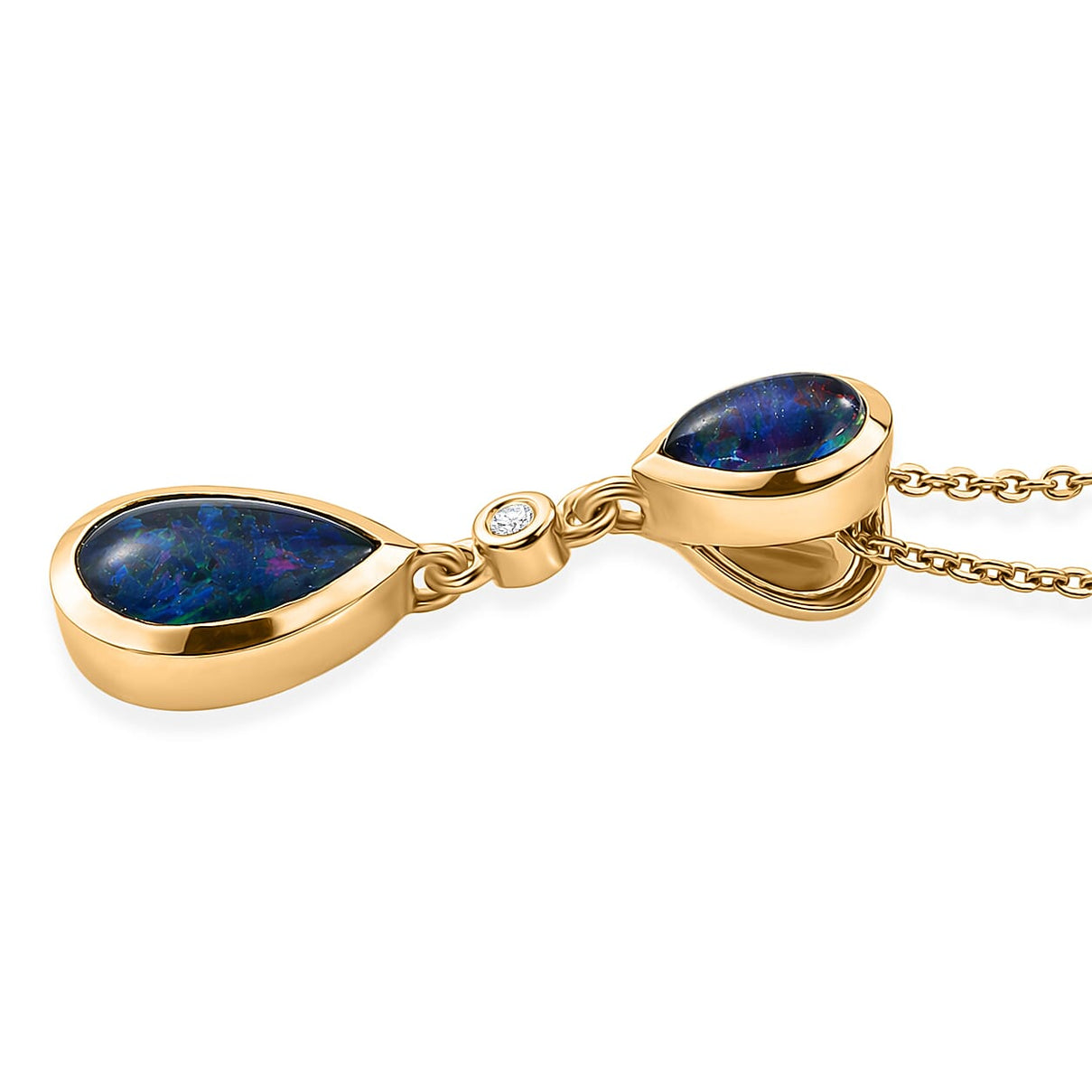 D'Joy - Boulder Opal &amp; White Zircon Drop Pendant with Chain (Size 20) in Yellow Gold Plated Sterling Silver 1.30 Ct. V32519201 4