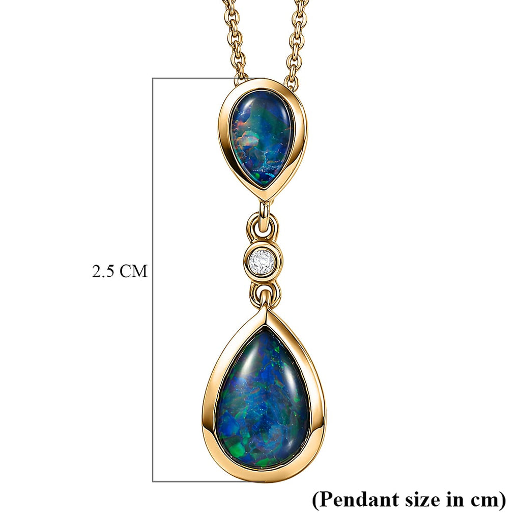 D'Joy - Boulder Opal & White Zircon Drop Pendant with Chain (Size 20) in Yellow Gold Plated Sterling Silver 1.30 Ct.