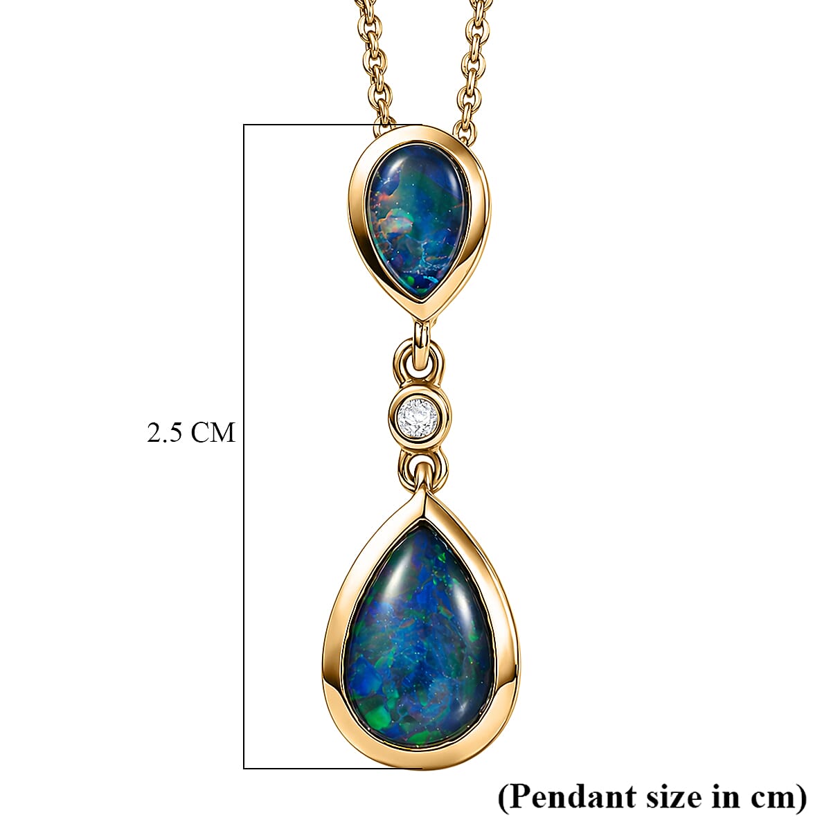 D'Joy - Boulder Opal &amp; White Zircon Drop Pendant with Chain (Size 20) in Yellow Gold Plated Sterling Silver 1.30 Ct. V32519201 6