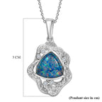 D'Joy - Boulder Opal White Zircon Pendant with Chain (Size 20) in Rhodium Overlay Sterling Silver 2.50 Ct.