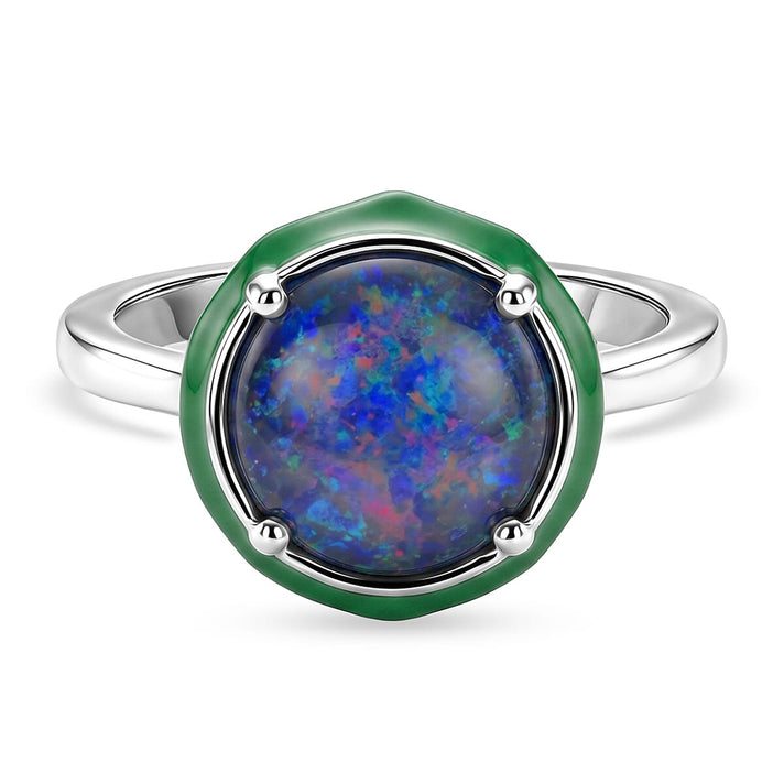D'Joy - Boulder Opal Triplet &amp; White Zircon Solitaire Ring in Rhodium Overlay Sterling Silver 2.43 Ct. 8576515 1