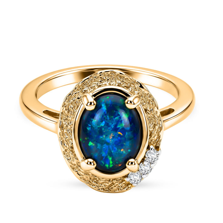 D'Joy - Boulder Opal &amp; White Zircon Solitaire Ring in Yellow Gold Plated Sterling Silver 1.32 Ct. 8568070 1
