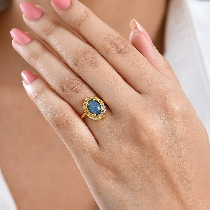 D'Joy - Boulder Opal &amp; White Zircon Solitaire Ring in Yellow Gold Plated Sterling Silver 1.32 Ct. 8568070 2