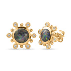 D'Joy - Boulder Opal & White Zircon Sunburst Stud Earring with Push Post in Yellow Gold Plated Sterling Silver 1.75 Ct.