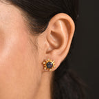 D'Joy - Boulder Opal & White Zircon Sunburst Stud Earring with Push Post in Yellow Gold Plated Sterling Silver 1.75 Ct.
