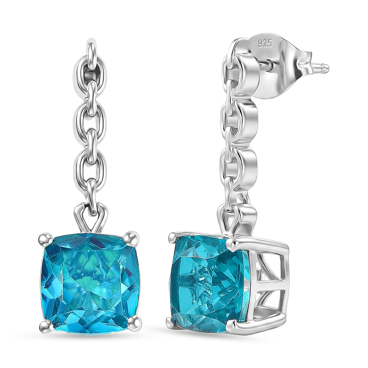 D'Joy Capri Blue Quartz Dangling Push Back Earring in Platinum Overlay Sterling Silver 5.07 Ct. 8485378 0