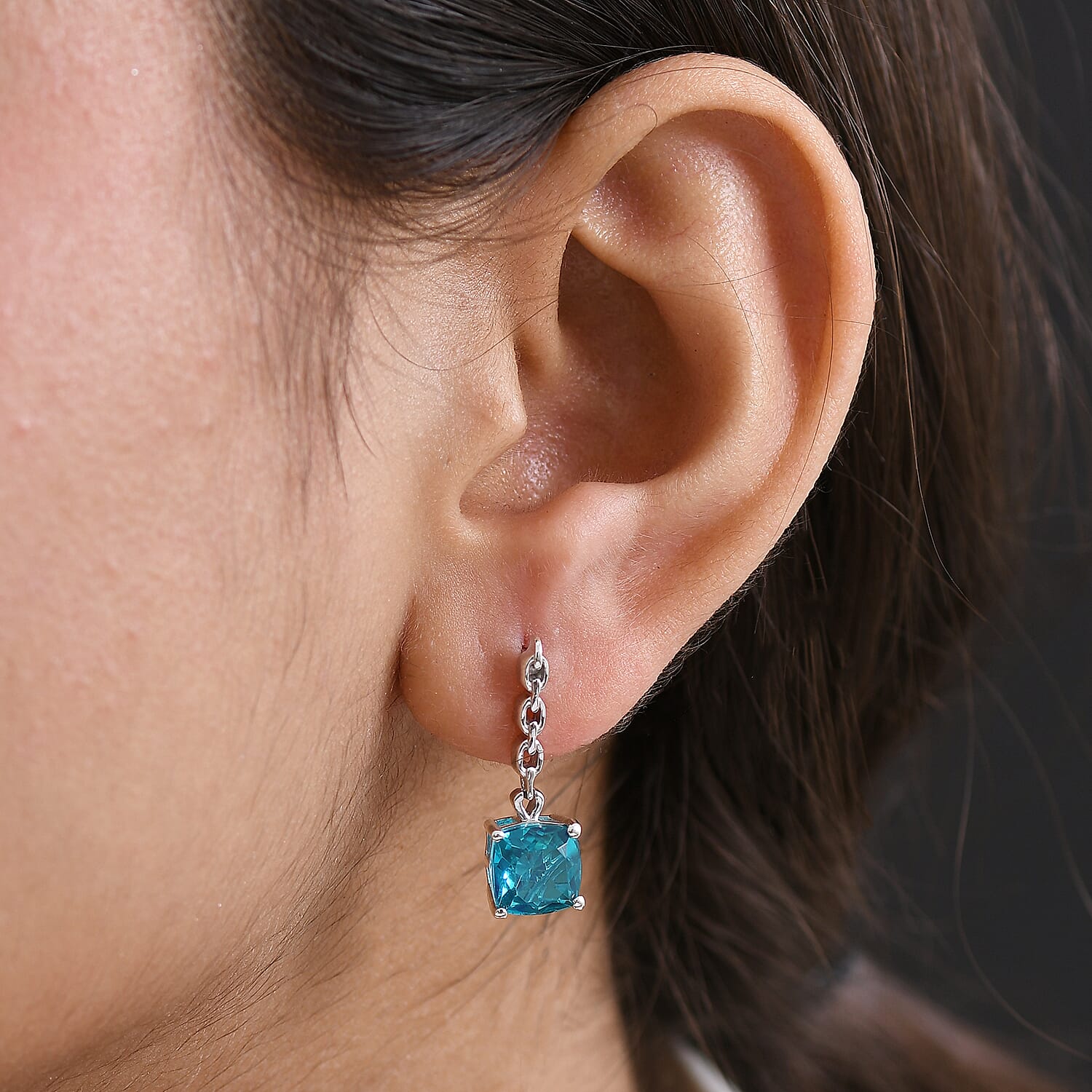 D'Joy Capri Blue Quartz Dangling Push Back Earring in Platinum Overlay Sterling Silver 5.07 Ct. 8485378 2