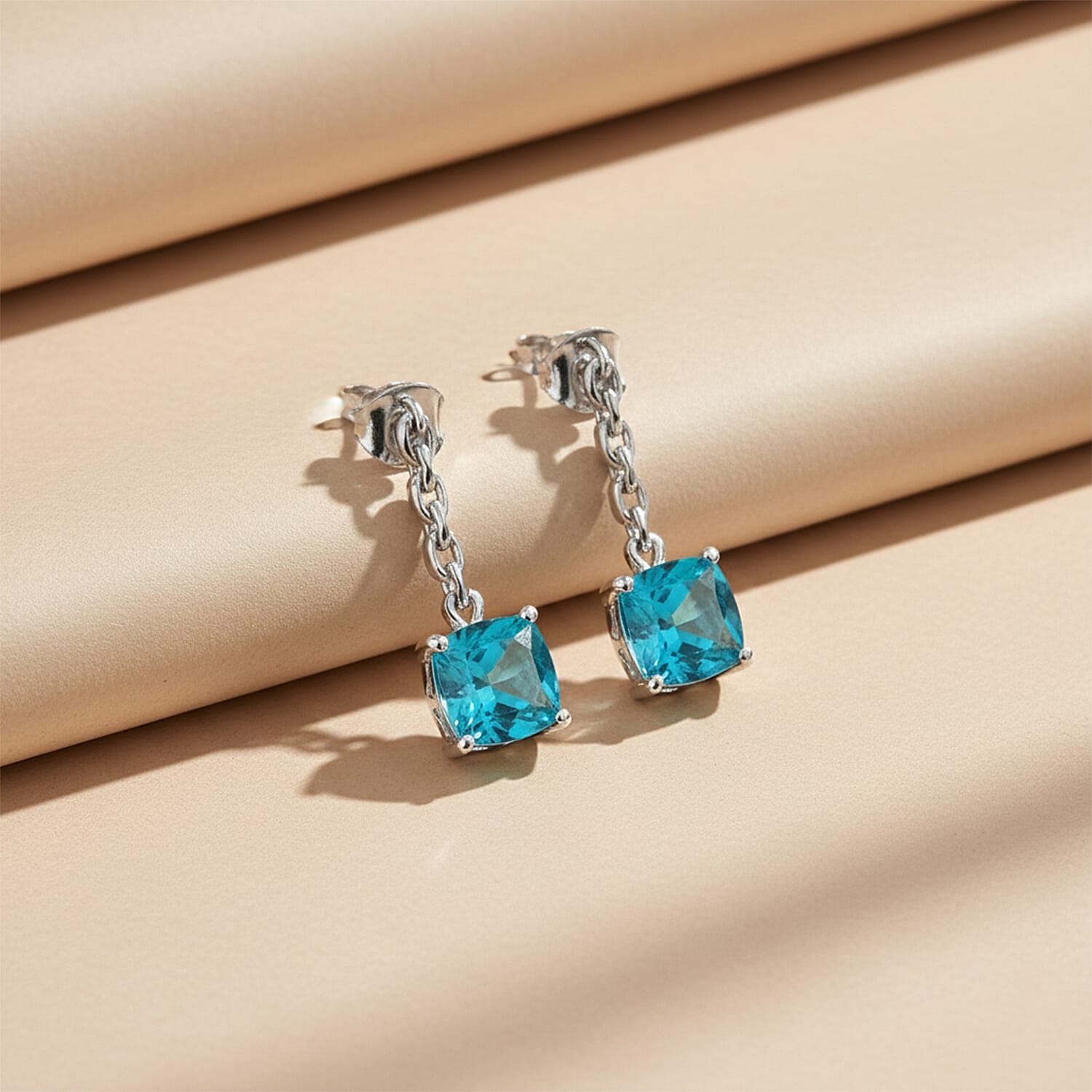 D'Joy Capri Blue Quartz Dangling Push Back Earring in Platinum Overlay Sterling Silver 5.07 Ct. 8485378 3