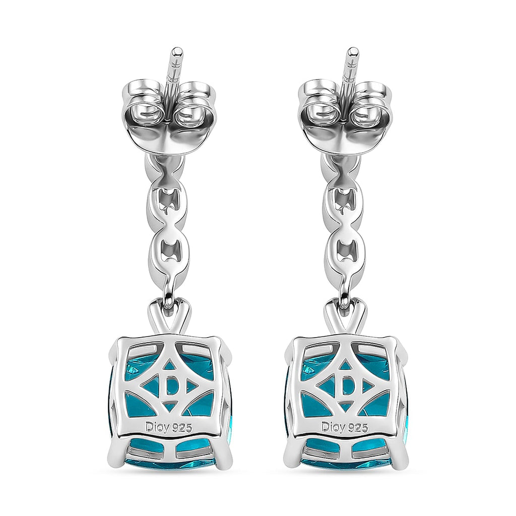 D'Joy Capri Blue Quartz Dangling Push Back Earring in Platinum Overlay Sterling Silver 5.07 Ct.