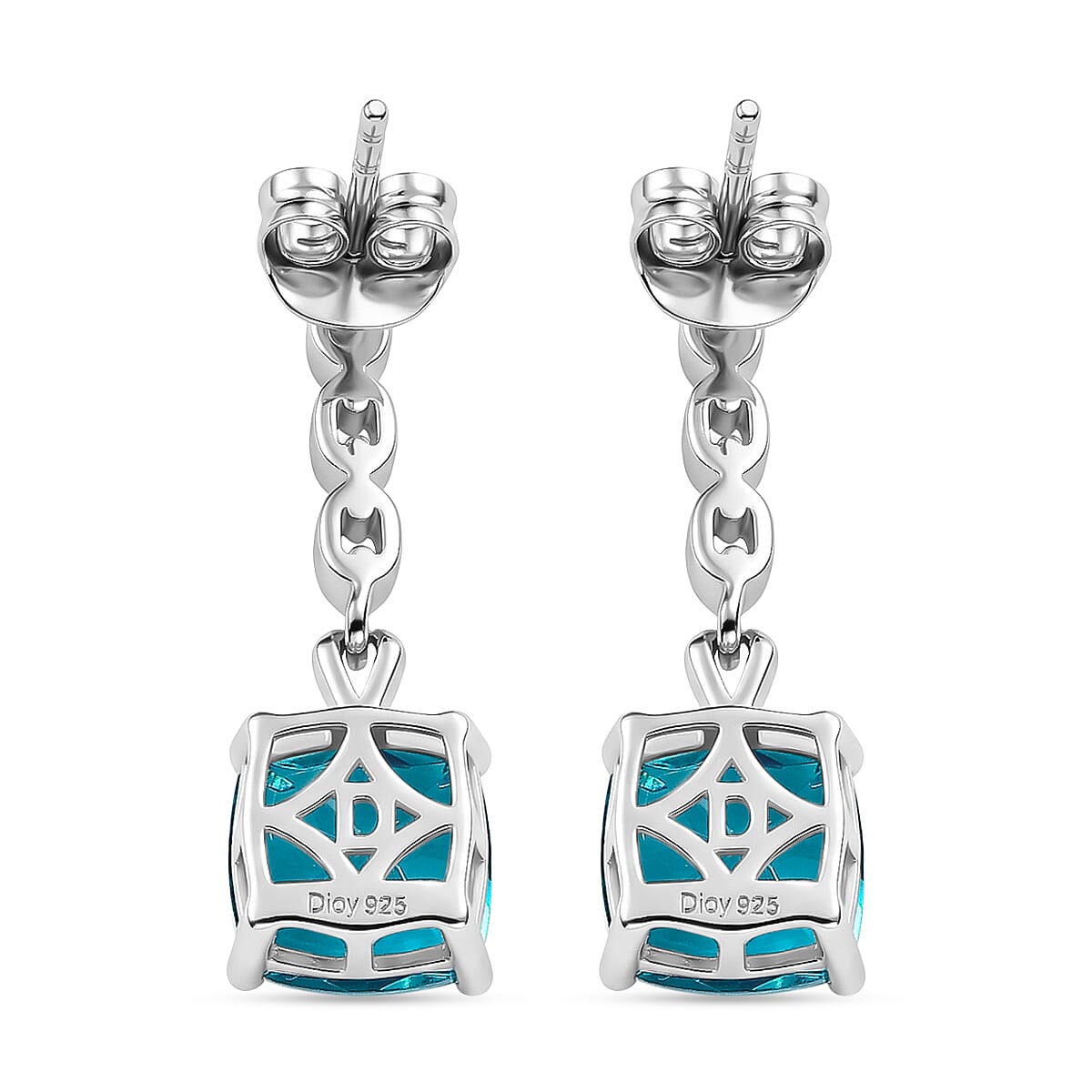 D'Joy Capri Blue Quartz Dangling Push Back Earring in Platinum Overlay Sterling Silver 5.07 Ct. 8485378 5