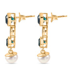 D'Joy Capri Blue Quartz, Fresh Water Pearl & African Amethyst Dangling Earring with Push Back in Yellow Gold Plated Sterling Silver 8.40 Ct.