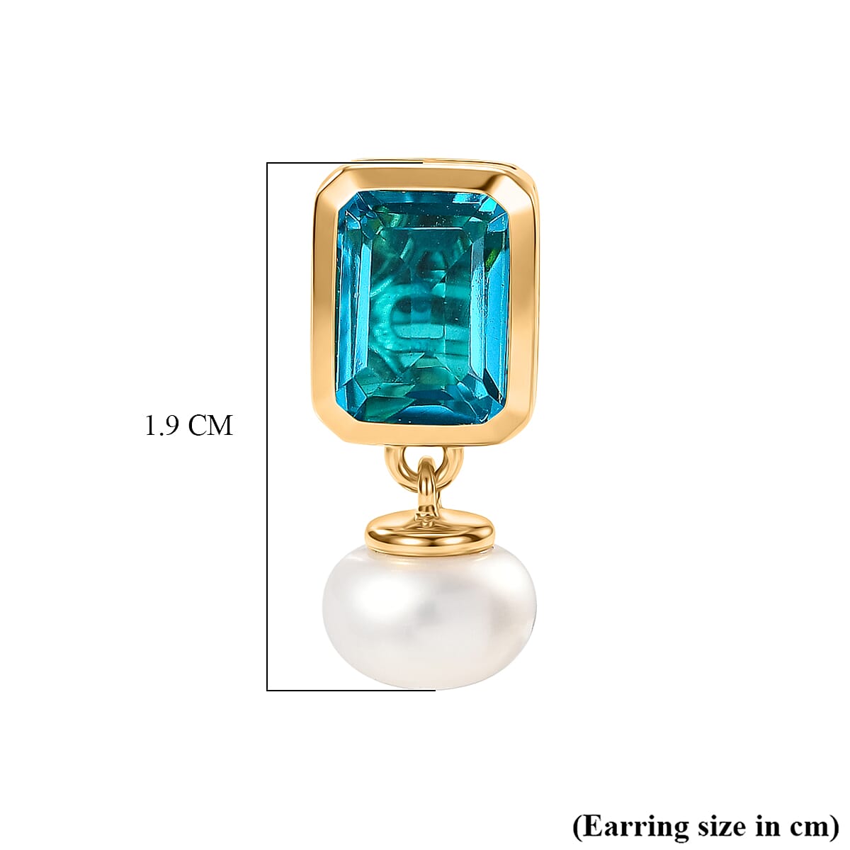 D'Joy Capri Blue Quartz, Freshwater Pearl Dangling Push Back Earring in Yellow Gold Plated Sterling Silver 8.56 Ct. 8485380 6