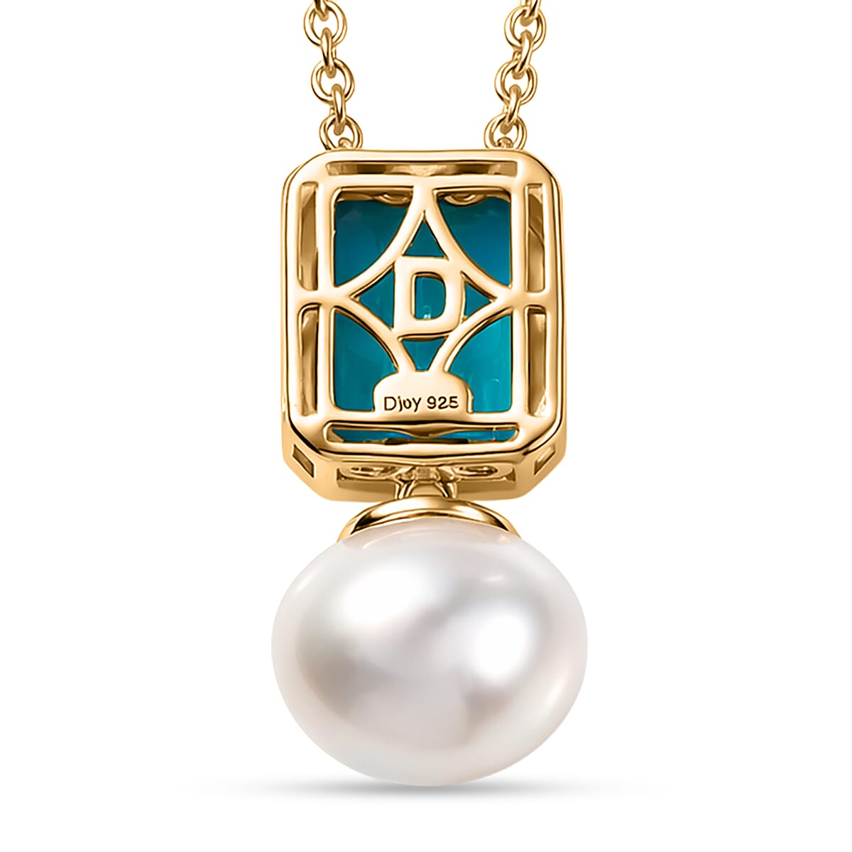 D'Joy Capri Blue Quartz, Fresh Water Pearl Drop Pendant with Chain (Size 20) in Yellow Gold Tone 11.70 4455983 5