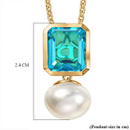 D'Joy Capri Blue Quartz & Fresh Water Pearl Drop Pendant with Chain (Size 20) in Yellow Gold Tone 11.70 Ct.
