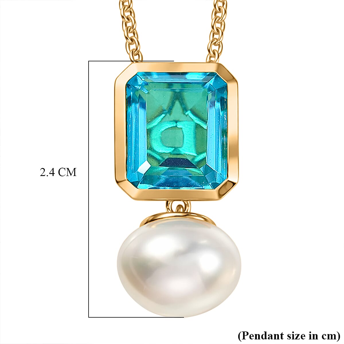 D'Joy Capri Blue Quartz, Fresh Water Pearl Drop Pendant with Chain (Size 20) in Yellow Gold Tone 11.70 4455983 7