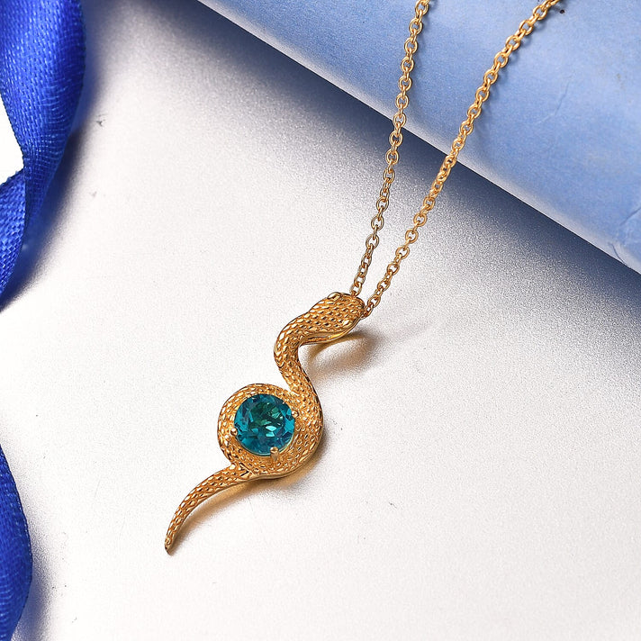D'Joy Capri Blue Quartz Serpentine Pendant with Chain (Size 20) in Yellow Gold Tone 1.57 Ct. 4456999 2