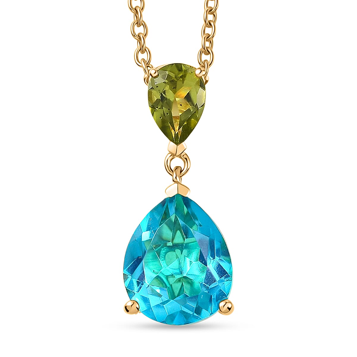 D'Joy Capri Blue Quartz, Peridot Pendant with Chain (Size 20) in Yellow Gold Tone 4.31 Ct. 4456996 0