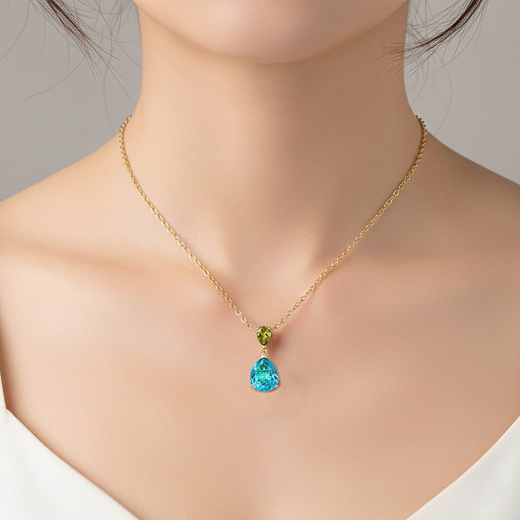 D'Joy Capri Blue Quartz, Peridot Pendant with Chain (Size 20) in Yellow Gold Tone 4.31 Ct. 4456996 2