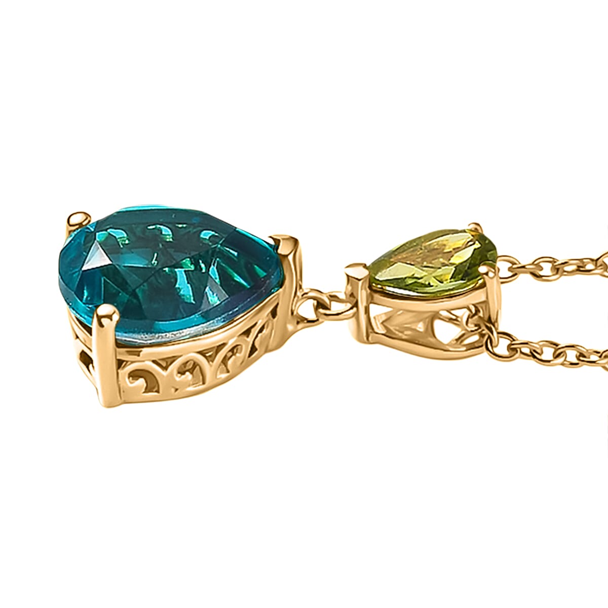 D'Joy Capri Blue Quartz, Peridot Pendant with Chain (Size 20) in Yellow Gold Tone 4.31 Ct. 4456996 4