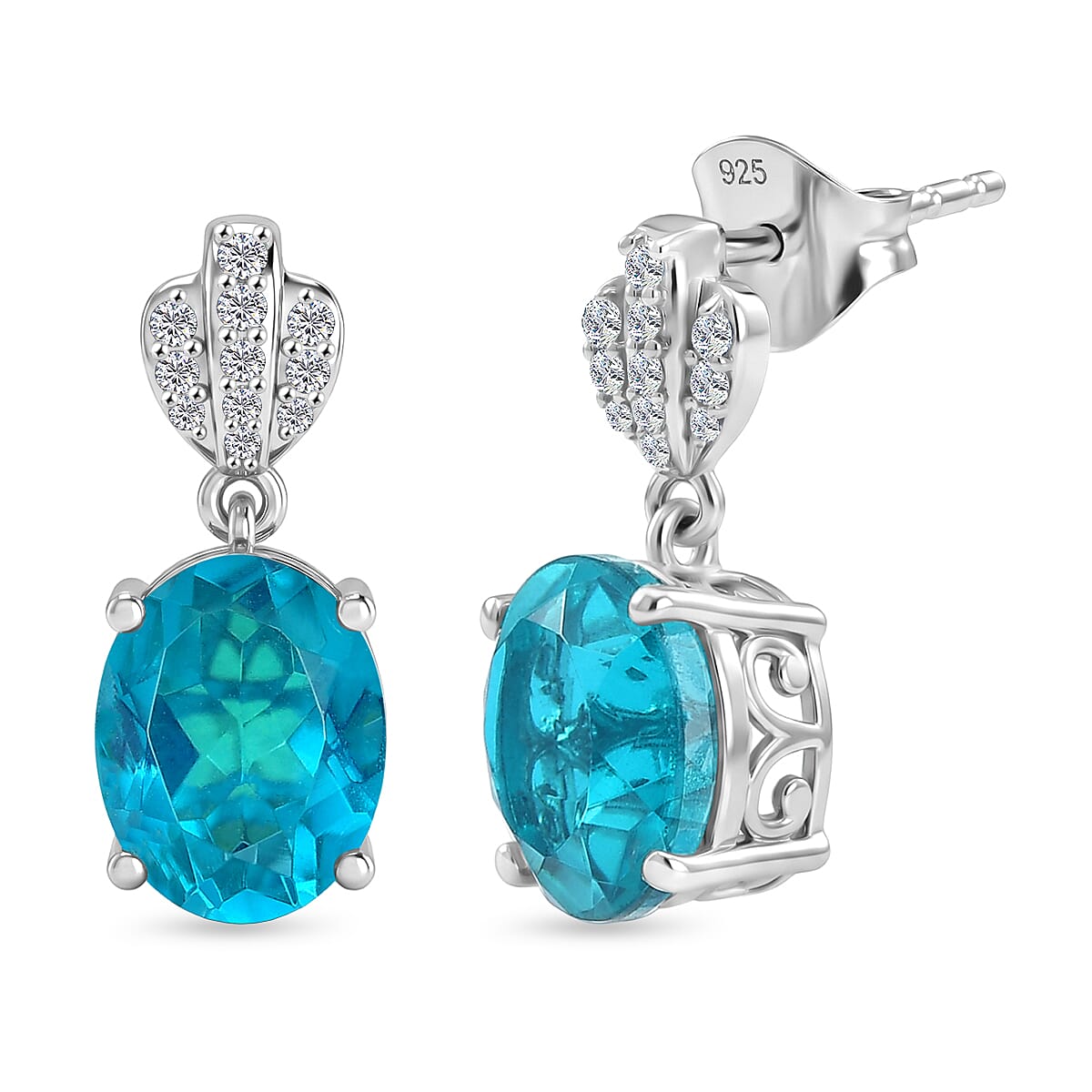 D'Joy Capri Blue Quartz, White Zircon Dangling Push Post Earring in Platinum Overlay Sterling Silver 4.55 Ct. 8482167 0