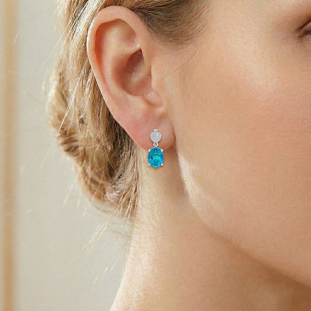 D'Joy Capri Blue Quartz, White Zircon Dangling Push Post Earring in Platinum Overlay Sterling Silver 4.55 Ct. 8482167 2