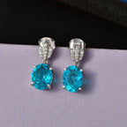 D'Joy Capri Blue Quartz & White Zircon Dangling Push Post Earring in Platinum Overlay Sterling Silver 4.55 Ct.