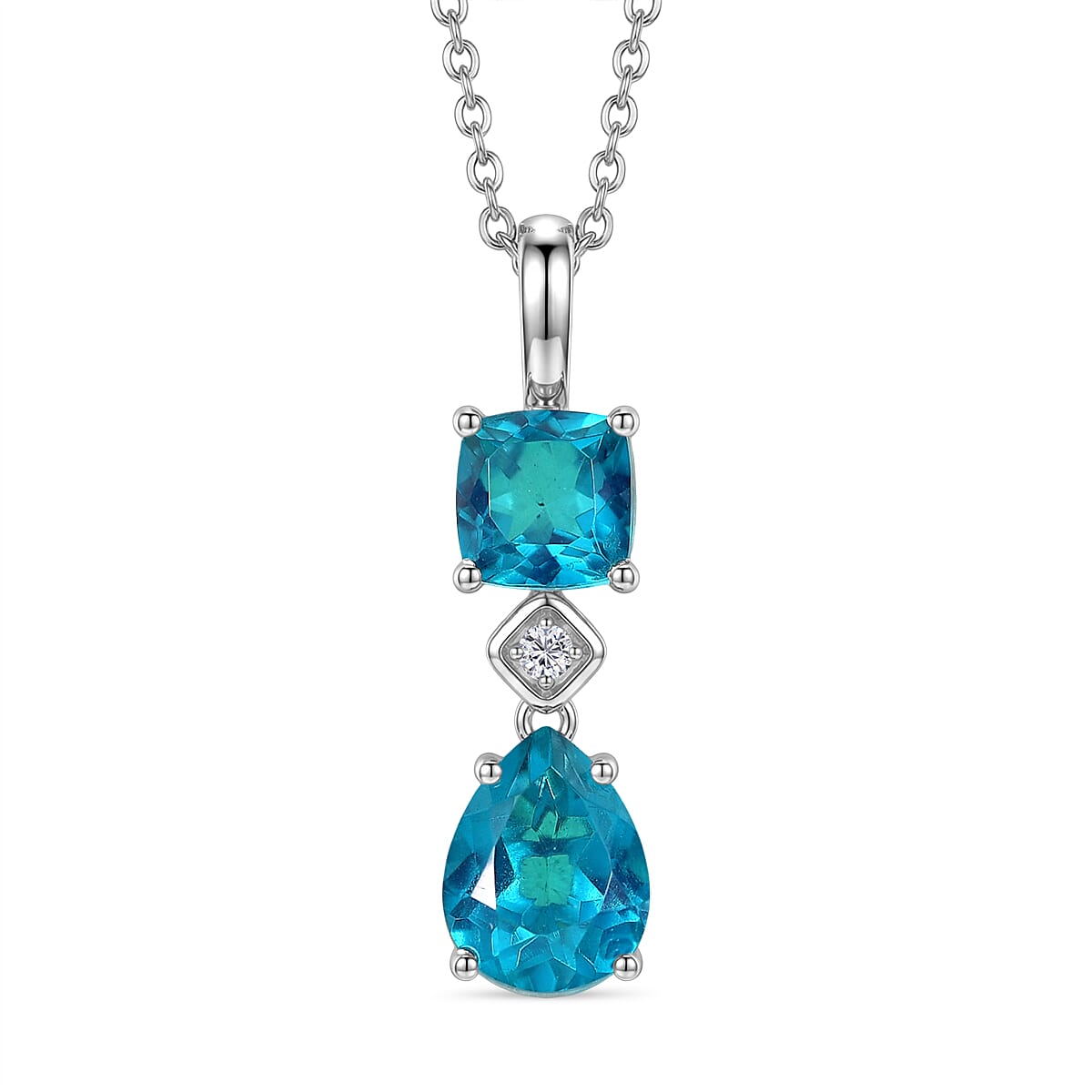 D'Joy Capri Blue Quartz, White Zircon Pendant with Chain (Size 20) in White Tone 3.23 Ct. 4456998 0