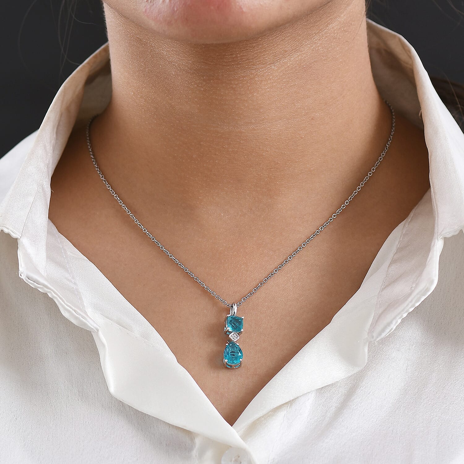 D'Joy Capri Blue Quartz, White Zircon Pendant with Chain (Size 20) in White Tone 3.23 Ct. 4456998 2