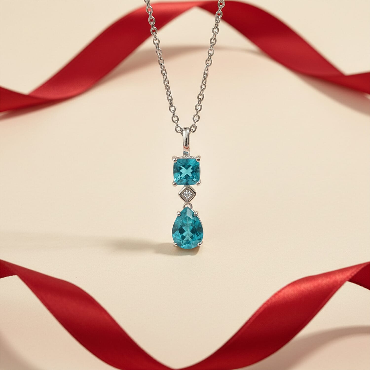 D'Joy Capri Blue Quartz, White Zircon Pendant with Chain (Size 20) in White Tone 3.23 Ct. 4456998 3