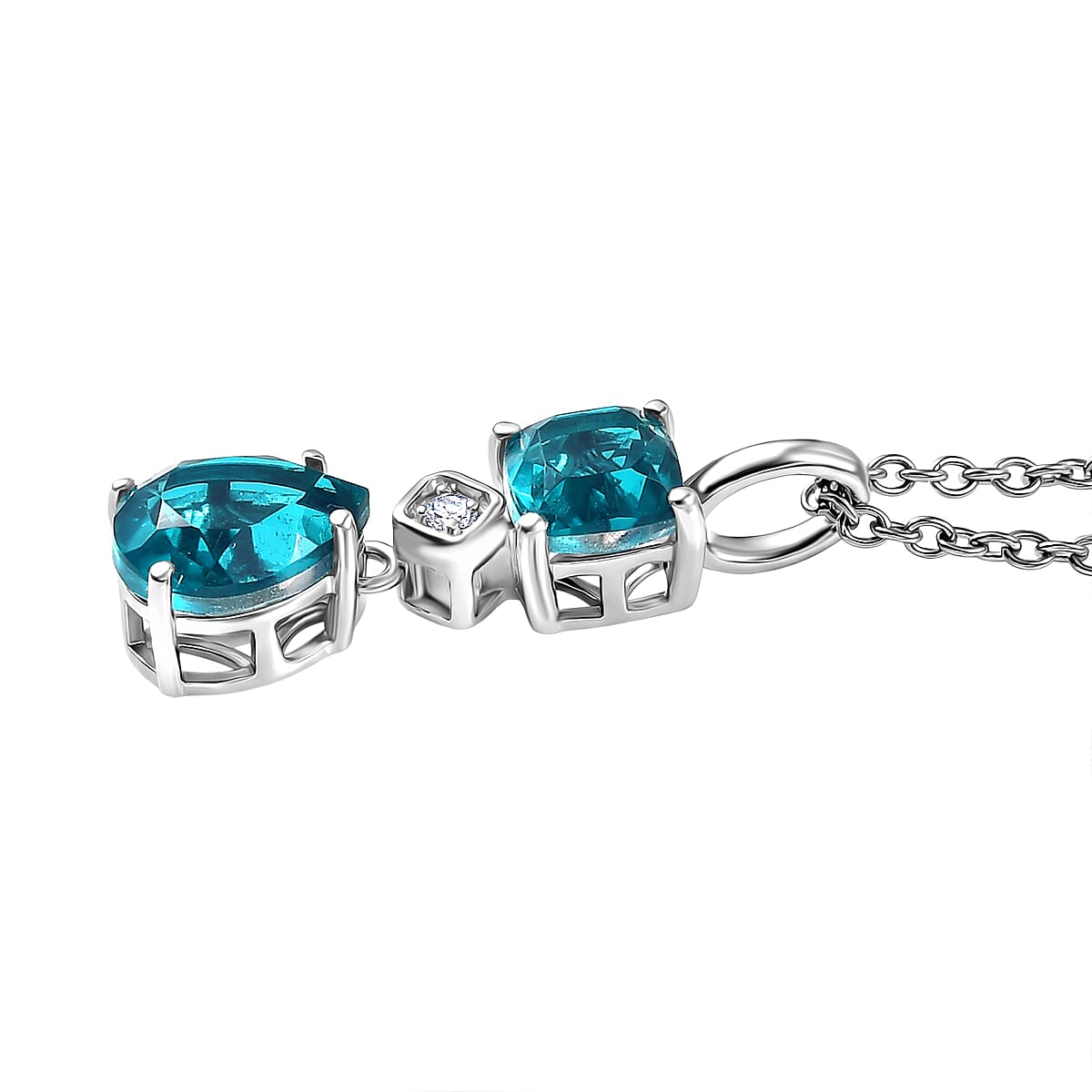 D'Joy Capri Blue Quartz, White Zircon Pendant with Chain (Size 20) in White Tone 3.23 Ct. 4456998 4