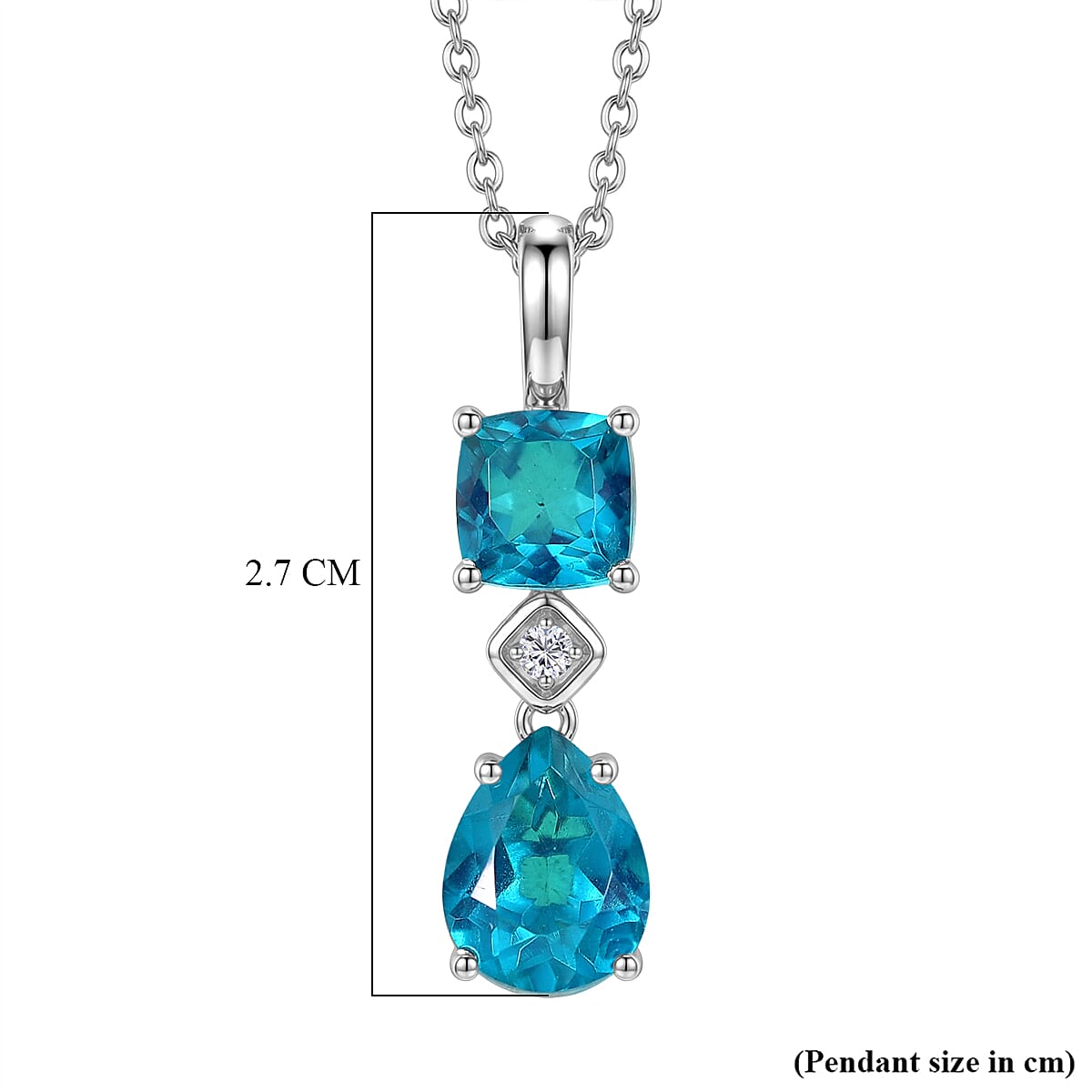 D'Joy Capri Blue Quartz, White Zircon Pendant with Chain (Size 20) in White Tone 3.23 Ct. 4456998 6