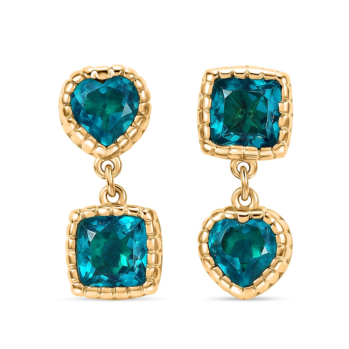 D'Joy Capri Blue Triplet Quartz Dangling Earring with Push Back in Yellow Gold Plated Sterling Silver 4.40 Ct. 8486579 0