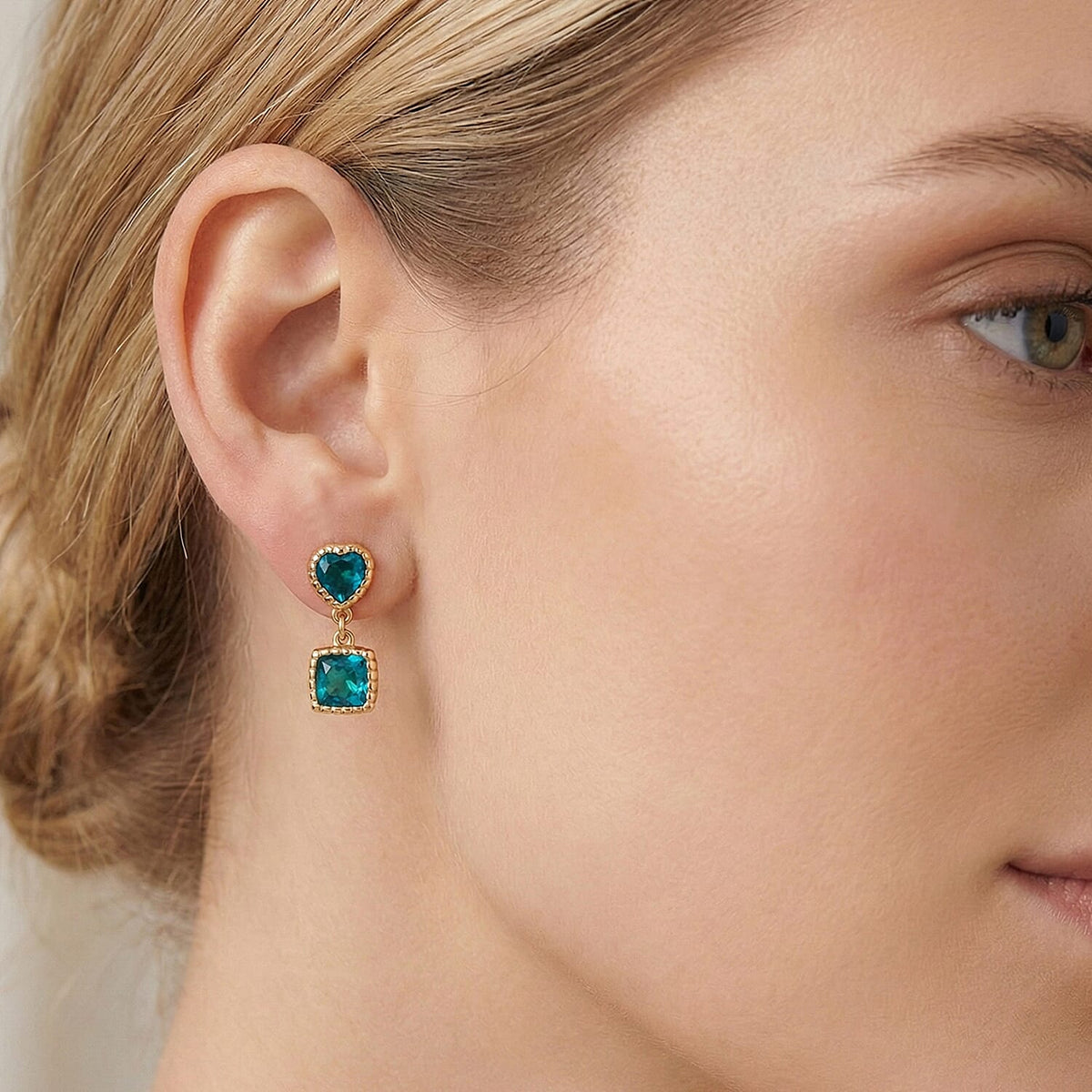 D'Joy Capri Blue Triplet Quartz Dangling Earring with Push Back in Yellow Gold Plated Sterling Silver 4.40 Ct. 8486579 2