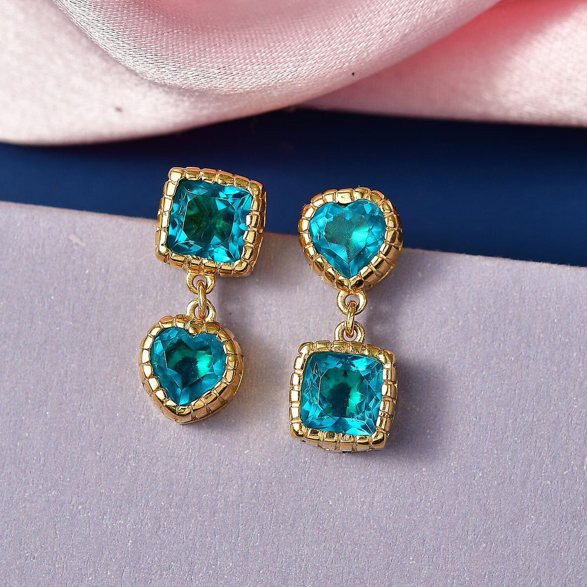 D'Joy Capri Blue Triplet Quartz Dangling Earring with Push Back in Yellow Gold Plated Sterling Silver 4.40 Ct. 8486579 3