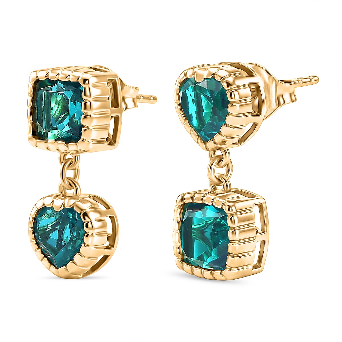 D'Joy Capri Blue Triplet Quartz Dangling Earring with Push Back in Yellow Gold Plated Sterling Silver 4.40 Ct. 8486579 4