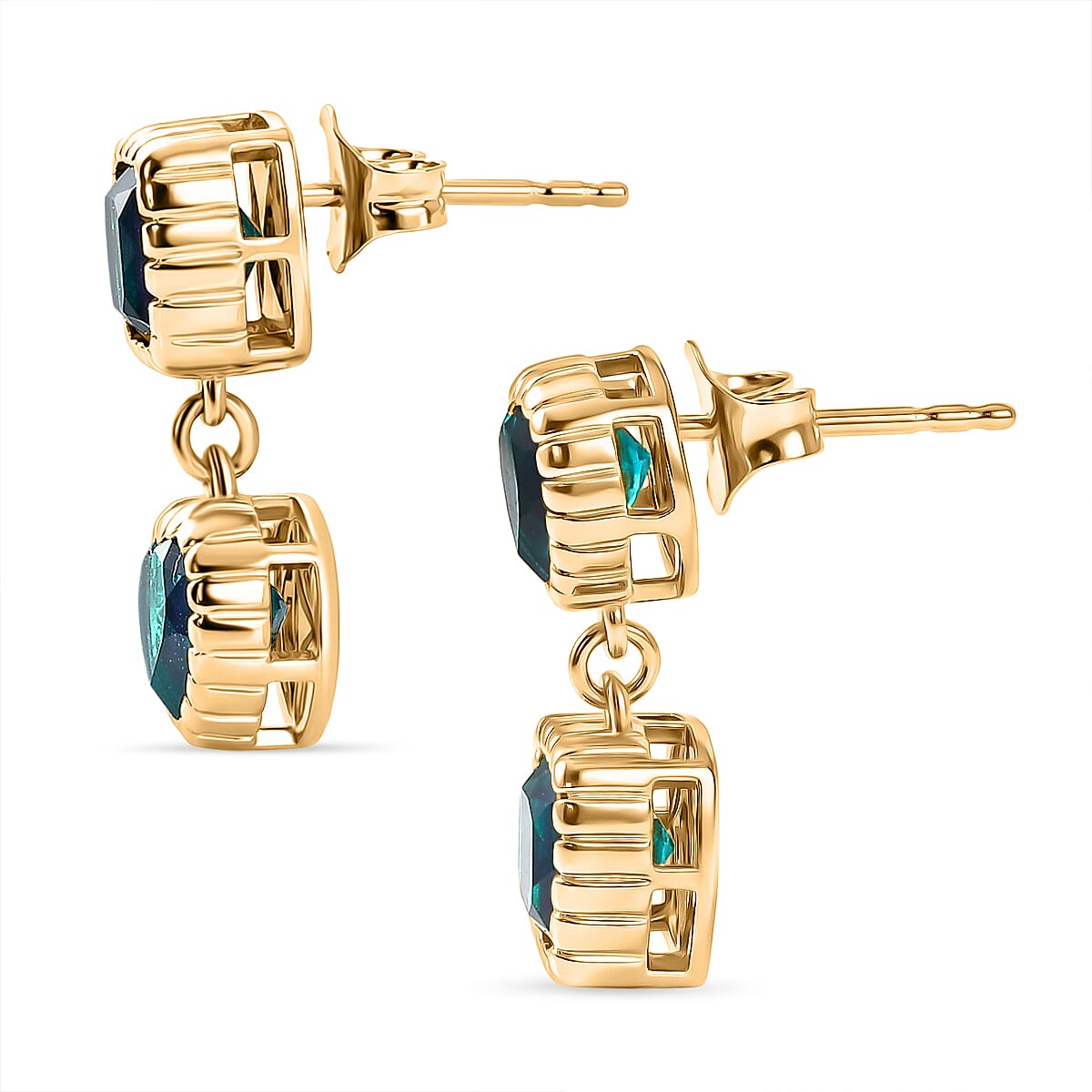 D'Joy Capri Blue Triplet Quartz Dangling Earring with Push Back in Yellow Gold Plated Sterling Silver 4.40 Ct. 8486579 5