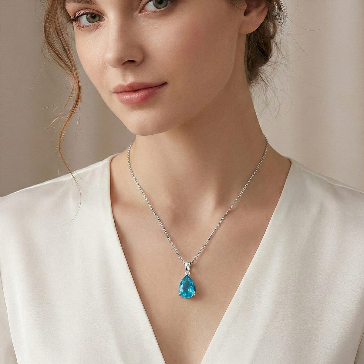 D'Joy Capri Blue Triplet Quartz Pear Solitaire Pendant with Chain (Size 20) in Rhodium Overlay Sterling Silver 10.74 Ct. 4454964 2