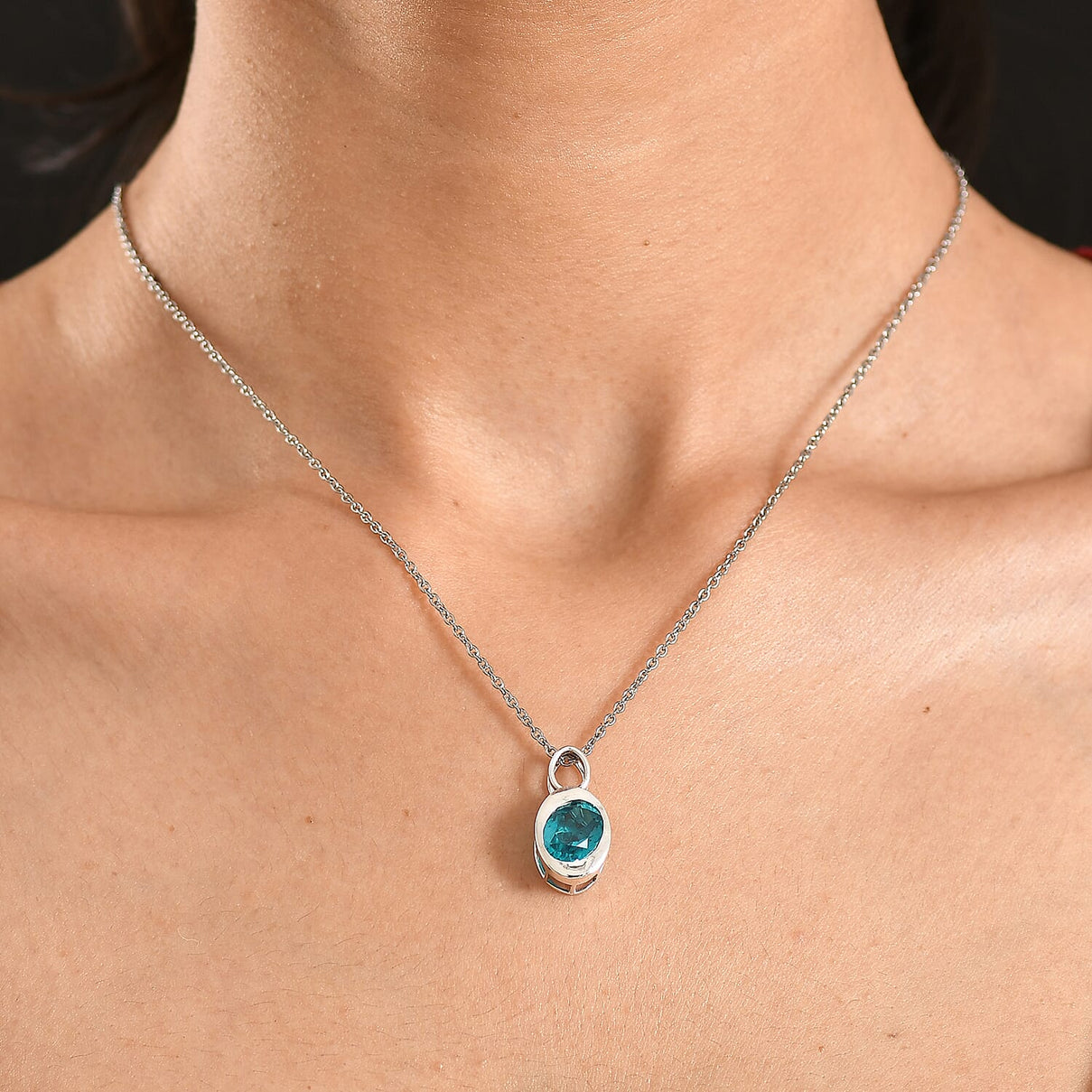 D'Joy Capri Blue Triplet Quartz Solitaire Pendant with Chain (Size 20) in White Tone 2.93 Ct. 4454965 2