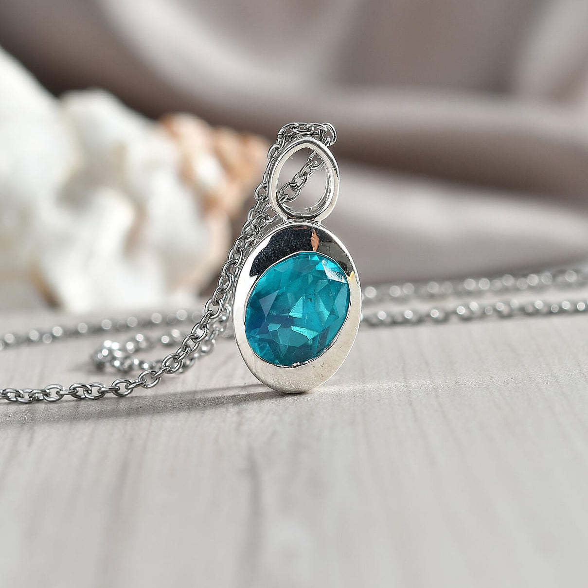 D'Joy Capri Blue Triplet Quartz Solitaire Pendant with Chain (Size 20) in White Tone 2.93 Ct. 4454965 3