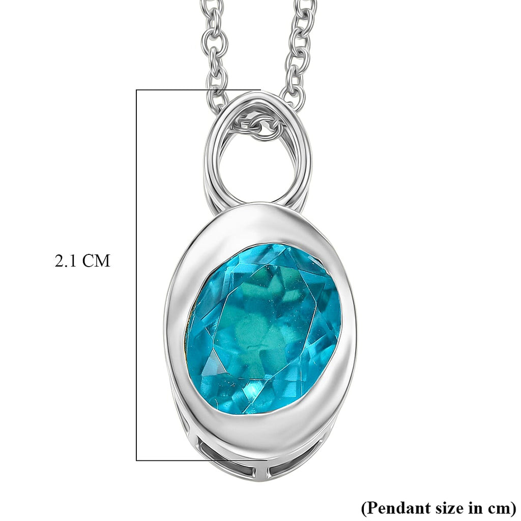 D'Joy Capri Blue Triplet Quartz Bazel Set Solitaire Drop Pendant with Chain (Size 20) in White Tone 2.93 Ct.