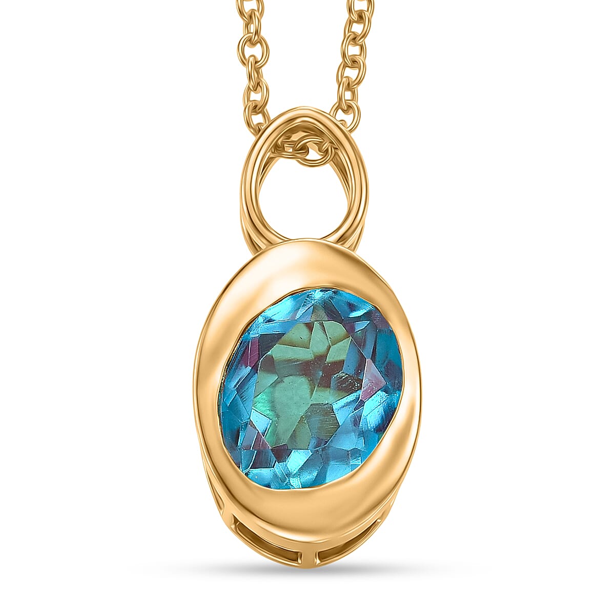 D'Joy Capri Blue Triplet Quartz Solitaire Pendant with Chain (Size 20) in Yellow Gold Tone 2.92 Ct. 4454966 0