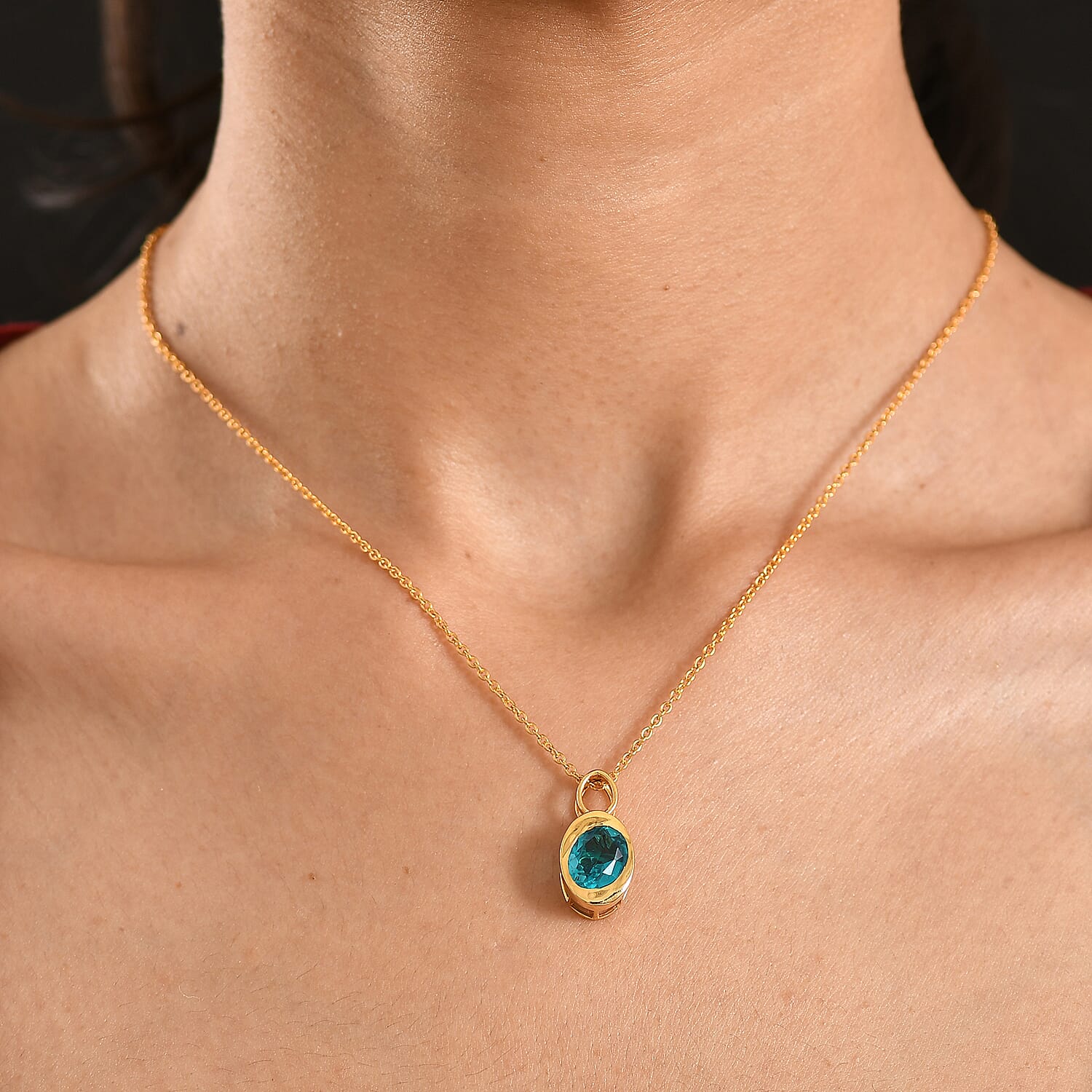 D'Joy Capri Blue Triplet Quartz Solitaire Pendant with Chain (Size 20) in Yellow Gold Tone 2.92 Ct. 4454966 2