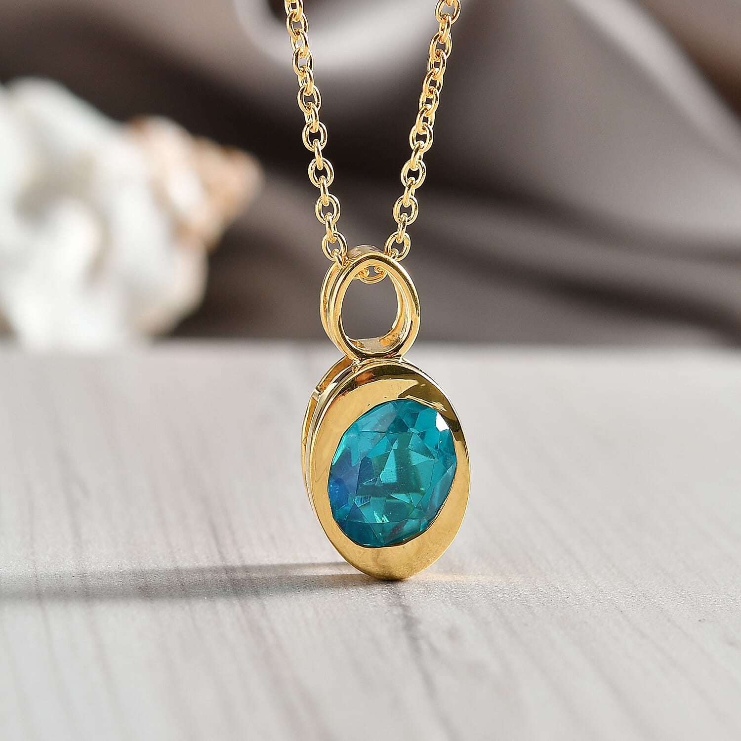 D'Joy Capri Blue Triplet Quartz Solitaire Pendant with Chain (Size 20) in Yellow Gold Tone 2.92 Ct. 4454966 3