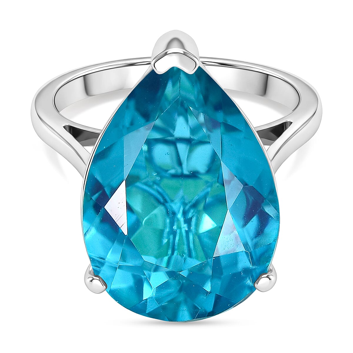 D'Joy Capri Blue Triplet Quartz Solitaire Ring in Rhodium Overlay Sterling Silver 10.68 Ct. V32514113 0