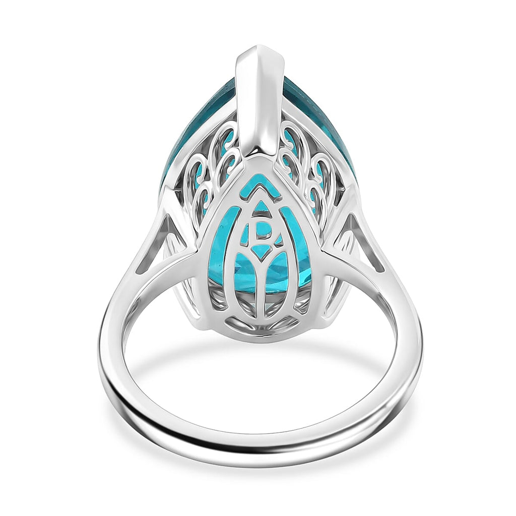 D'Joy Capri Blue Triplet Quartz Solitaire Ring in Rhodium Overlay Sterling Silver 10.68 Ct.