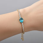 D'Joy Capri Blue Triplet Quartz & White Zircon Adjustable Chain Bracelet (Size - 10.5) in Yellow Gold Plated Sterling Silver 3.94 Ct.